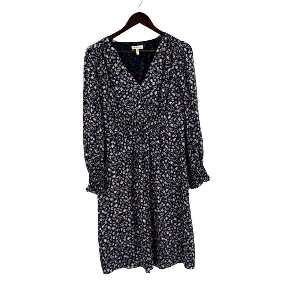 Rebecca Taylor Black Ditsy Floral Dress Size 8 Smocked Whimsigoth Feminine Fall
